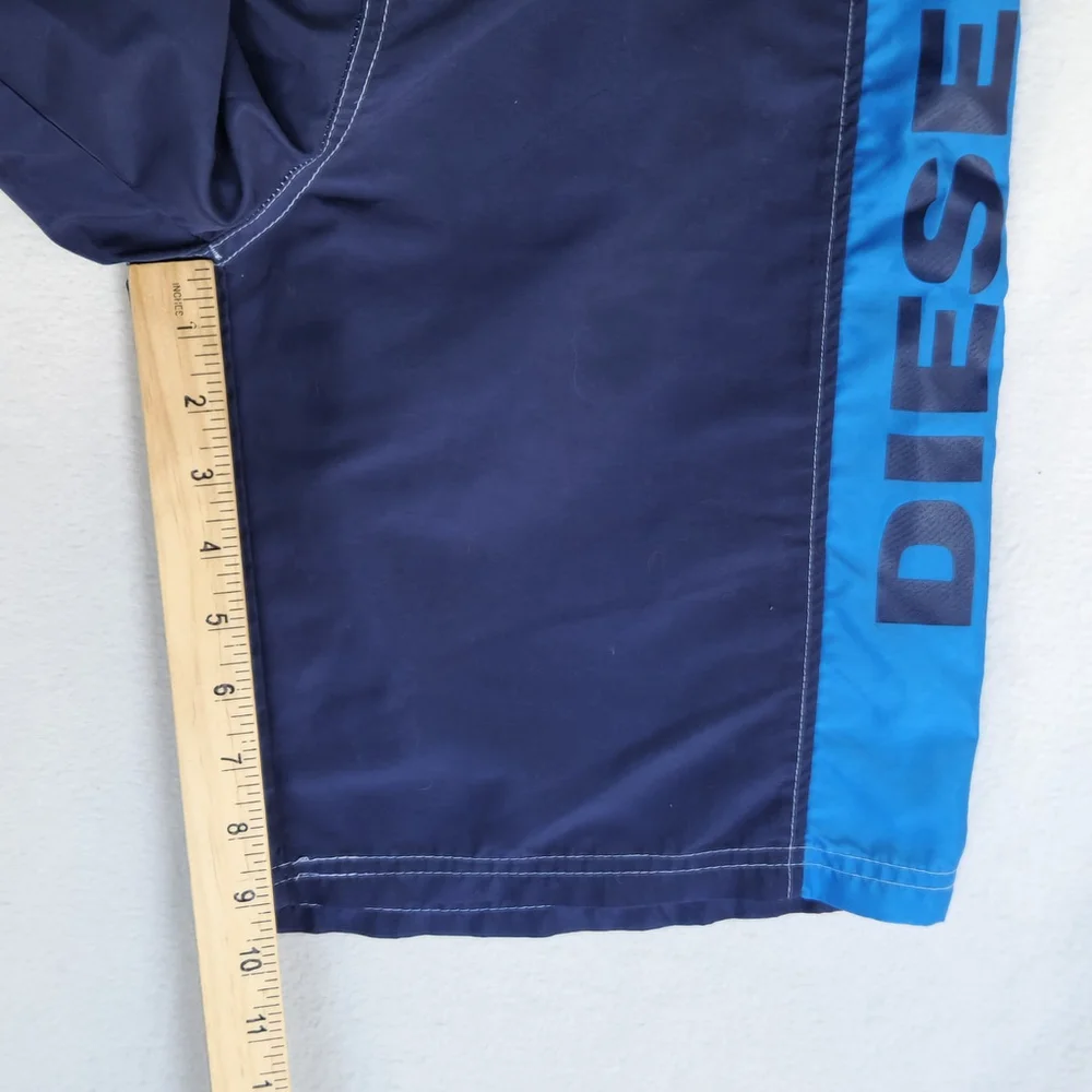 Diesel Boys Swim Trunks XL 18/20 Navy Blue Logo Shorts Missing Liner Boardshorts